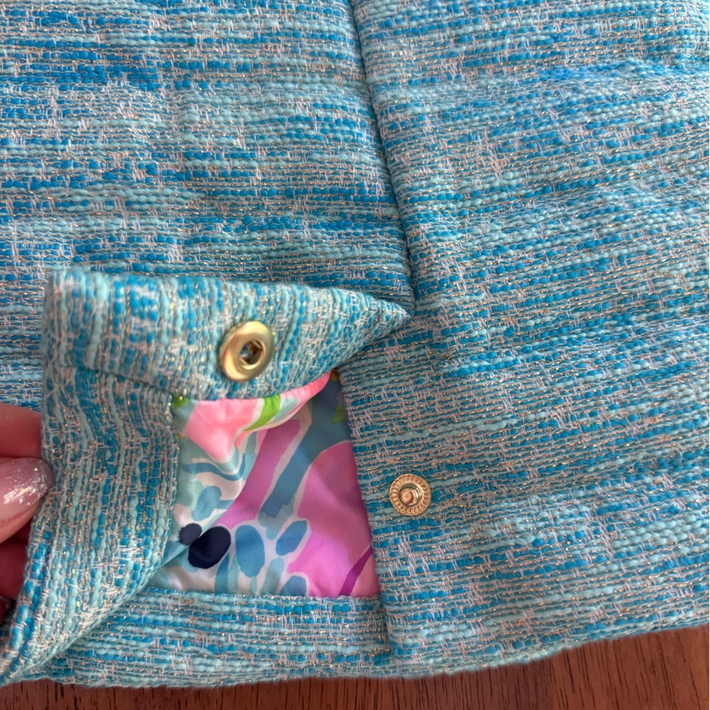 Lilly Pulitzer Noella Embellished Vest SZ M Turquoise Oasis Resort Boucle - Picture 11 of 16